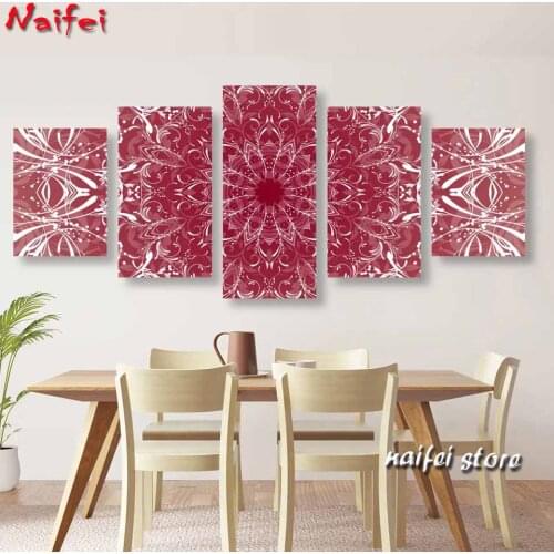 5-piece painting of a pink mandala rosette Full diamond Painting Drill Embroidery 5D Diy Diamond Painting Handmade Cross Stitch