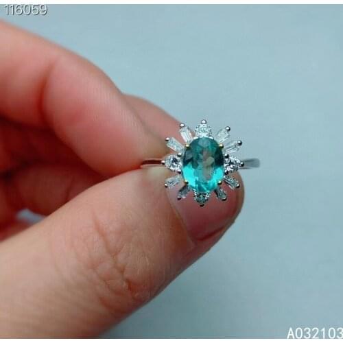 KJJEAXCMY fine jewelry 925 sterling silver inlaid natural Apatite womens fashion elegant adjustable gem ring support detection