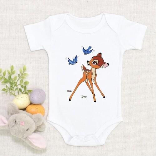 Newborn Baby Rompers Summer Short Sleeve Baby Boys Girls Jumpsuits Bambi Cartoon Kawaii Printed Disney Infant Bodysuits Dropship