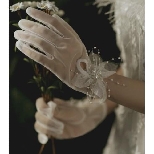 Lace Short Bridal Gloves Bowknot Wristband Wedding Glove For Women Girl Party Evening Dress Jewelry Bride Accessories