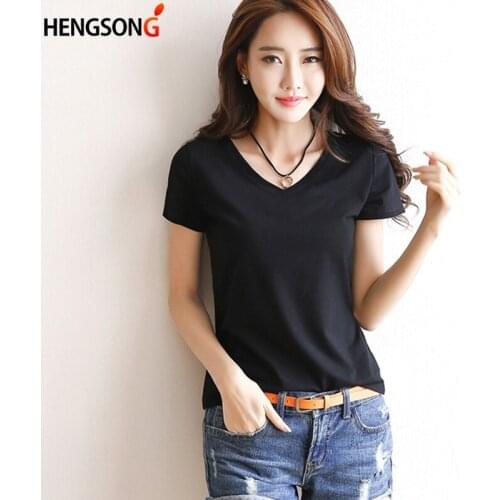 Summer T-shirt V-Neck / Round Neck Womens Short Sleeve Solid Color Simple Wild Skinny Women T Shirt Casual Tee Shirt Top