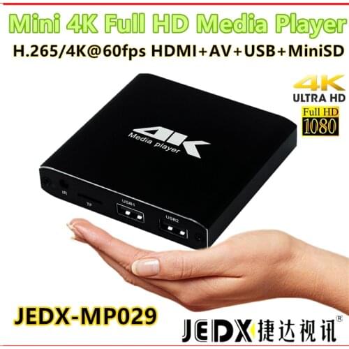 JEDX MP029 MINI 4K Full HD 1080P Media Player with SD/USB/HDMI AV/Auto play Support 4K UHK H.265/H.264/VP9 up to 60fps