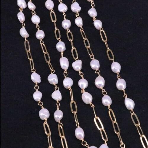 3 Meters, Copper Pearl Beads Craft Chain Link Chain With Pearl Beads for DIY Jewelry Making Accessories Jewelry Findings