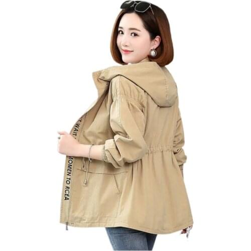 Fashion Spring Autumn Womens Trench Coat Autumn Long Sleeve Hooded Jackets Pocket Zipper Coat Female Outerwear Plus Size