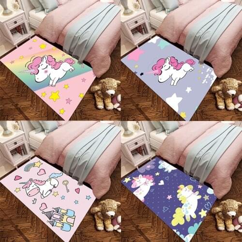Cartoon Child Unicorn 3D Printed Carpets For Living Room Bedroom Area Rug Soft Flannel Mat Play Crawl Floor Custom Room Kids