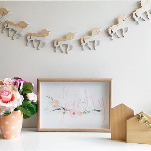 B 10pc/set Unicorn Woodchips Set Diy Wood Banner Wall Hanging For Kids Bedroom Wall Decor Bed Background party Decor