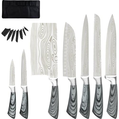 XYj 8pcs Kitchen Knives Tool Set Stainless Steel Chef Knife Bag 8'' 7'' 5'' 3.5'' Slicing Bread Chopping Utility Paring Knife