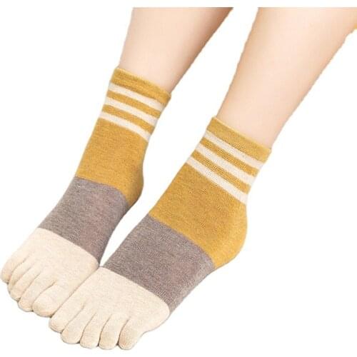 Socks Women Cotton Ladies Socks Colorful Striped Patchwork Five Finger Toe Breathable Soft Short Sock Girls Streetwear Dropship
