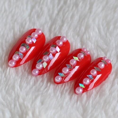 2020 latest fake nails fine high heel 24 pieces design filled with crystal diamond Bright red W95