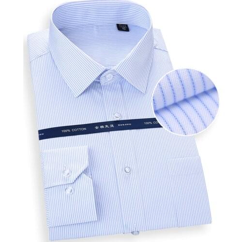 Pure Cotton Oversized Men Shirt Long Sleeve Non Iron Striped Solid Formal Business Shirts Square Collar Comfortable Clothing