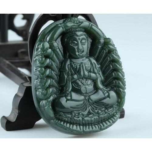 Natural Hetian hand Guanyin patron saint men and women models pendant necklace