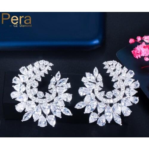 Pera Shinning Waterdrop CZ Crystal Big Silver Color Symmetrical Drop Earrings for Women Fashion Naija Wedding Party Jewelry E742