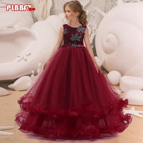 PLBBFZ Christmas Vintage Costume Kids Clothes Children Embroidery Princess Petal Dress Girl Party Wedding Dress 10 12 Year
