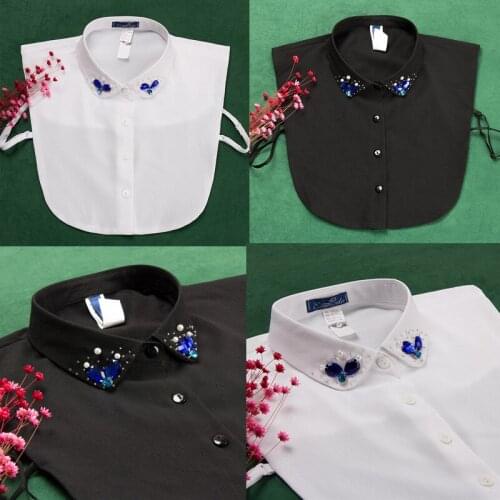 White Detachable Collars for Women Black White Chiffon Solid Color Lapel Necklace Removable Half Shirt Blouse False Collar