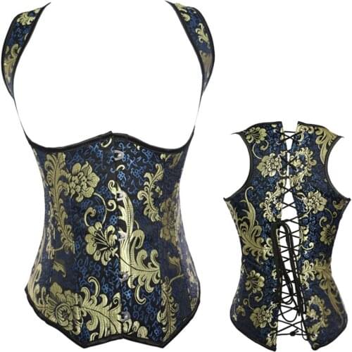 Sexy Womens Underbust Corset Vintage Steel Boned Lace up Back Corset Waist Training Bustier Embroidery Vest Lingerie S-6XL