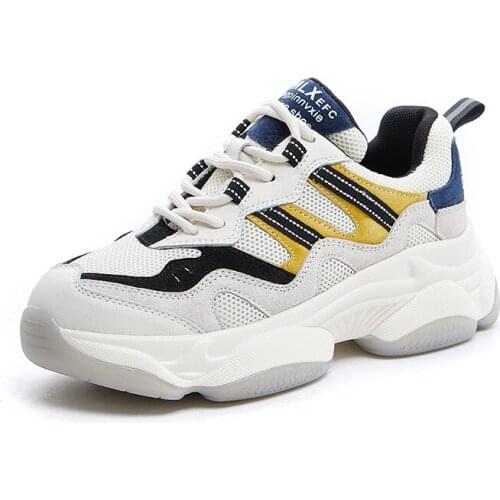 2021 Genuine Leather Womens Chunky Sneakers Platform Vulcanize Shoes Casual Running Sport Shoes For Woman Breathable Sneakers