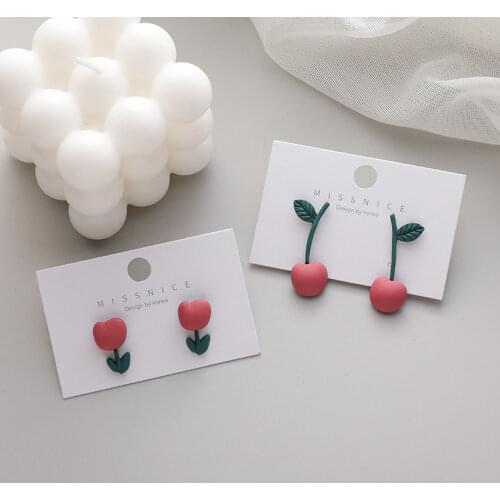 Vintage Charm Polymer Clay Flower Cherry Earrings for Women Girls Korean Japan Cute Fruit Drop Dangle Earrings Bijoux Femme 2020