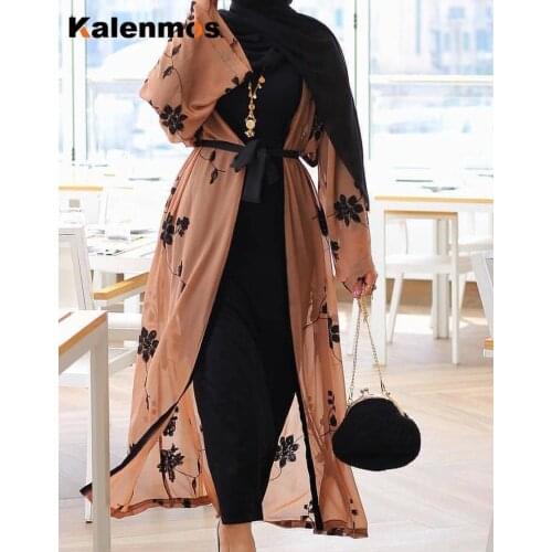 Elegant Muslim Print Open Abaya Maxi Dress Women Kimono Long Robes Middle East Ramadan Turkish Islamic Prayer Female Hijab Juhab