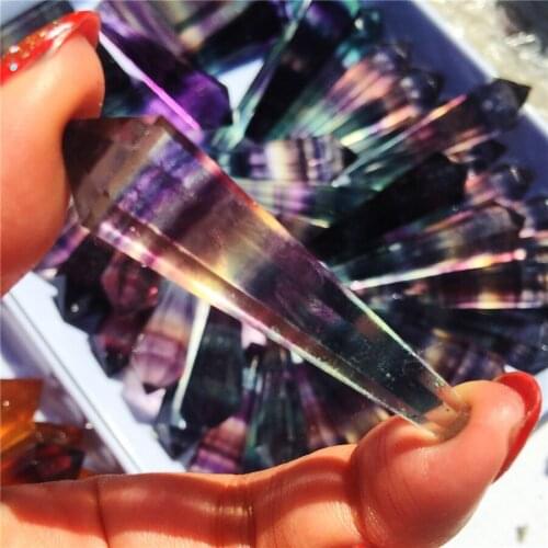 1pc Colorful fluorite pillar Crystal ornaments Natural raw stone green fluorite Purple Fluorite crystal column