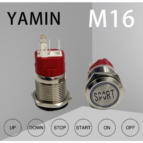 16mm 1NO 1NC Luminous Character Lettering Start Stop Power Supply Laser Fix Or Reset Custom 3A 250VAC Metal Push Button Switch