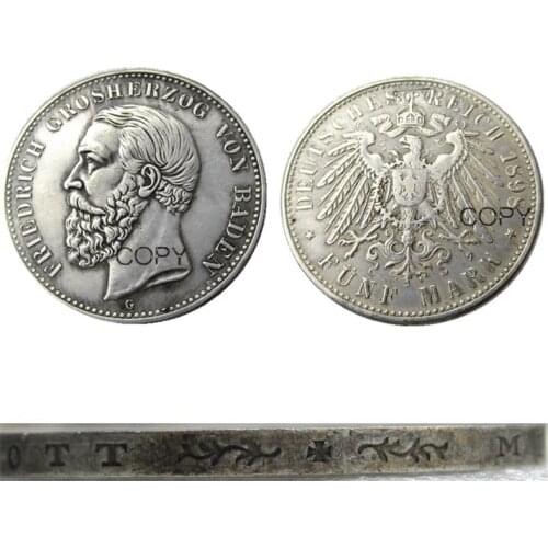 1898 GERMAN STATES BADEN - 5 mark Silver Plated Copy coin