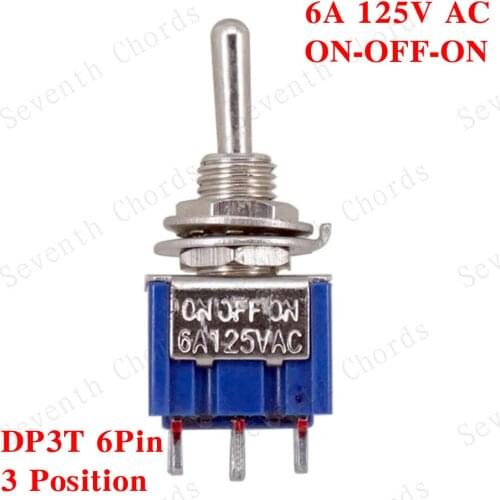 2Pcs DP3T 6 Pin ON-OFF-ON 6A 125V AC Mini 3 Way 3 Position Toggle Switch Selector for Guitar Bass