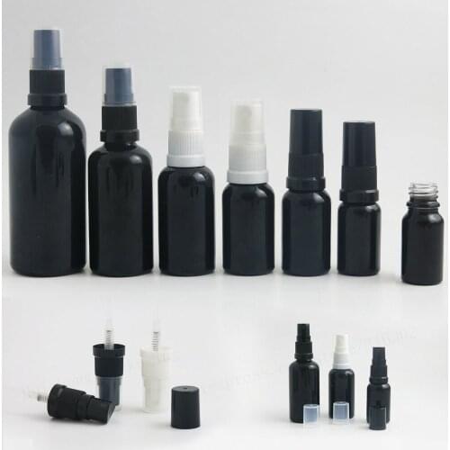 200 x Refillable Travel 100ml 50ml 30ml 20ml 15ml 10ml 5ml Paint Black Glass Perfume Bottle With Plastic Mist Sprayer
