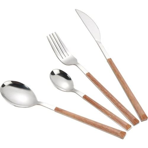 24pcs Creative Imitation Wood Handle Tableware Christmas Dinnerware set Stainless Steel Kitchen Cutlery Table Knife Fork Spoons