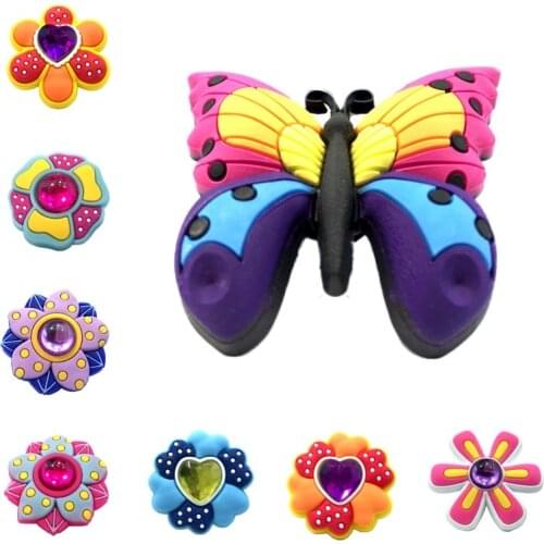 4pcs Flower Crystal Butterfly High Imitation Shoe Charms Accessories Buckles Fit Wristbands Bracelets Decorations Kids Gift