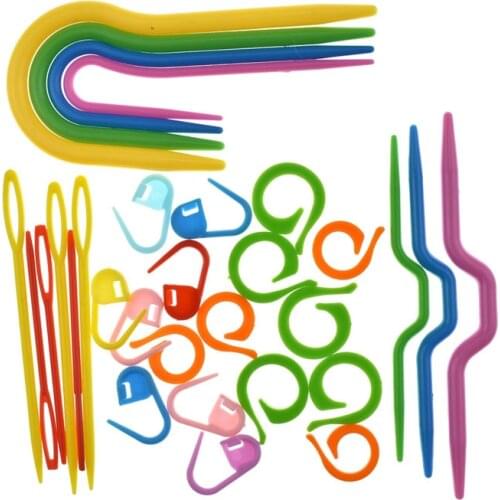 53pcs/lot 5 Set ABS Plastic Knitting Cable Needles Stitch Markers Smooth U Crochet Hook And L Needles Markers Sewing Accessories