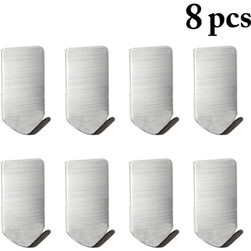 8 Pieces 304 Stainless Steel Self Adhesive Hooks Kitchen Bathroom Shower Wall Hangers Hook For Towel Key Cloth And Kitchenware
