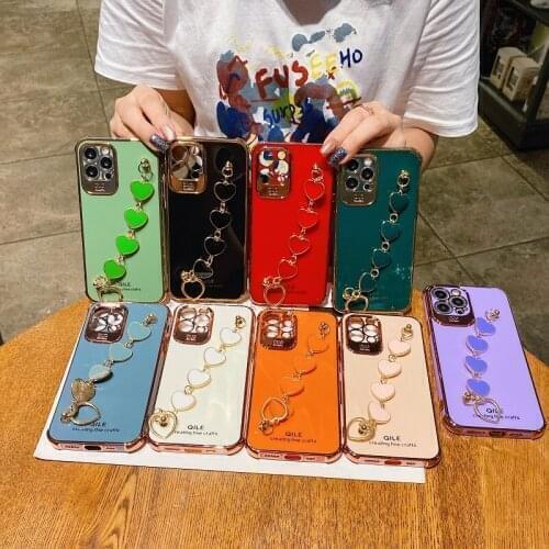 Luxruy Love Heart Bracelet Case For OPPO Reno 6 5 4 SE K F A94 A93 A55 A32 A53 A72 A9 A5 Pro Lite Silicone Electroplate Cover