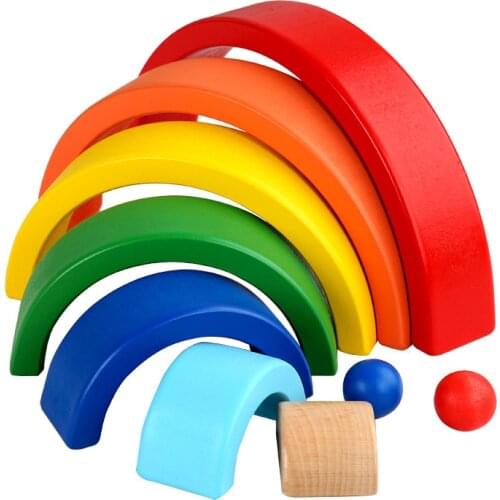 Rainbow Blocks Baby Toys 9Pcs Kids Creative Rainbow Building Blocks Wooden Toys for Kids Montessori Baby Educational Sensory Toy