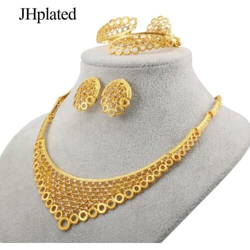 Dubai gold color jewelry sets African Indian wedding bridal wife gifts Necklace Bracelet earrings ring jewelery set for women
