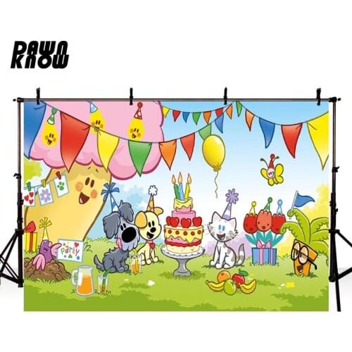 DAWNKNOW Cartoon Dog Flag Photography Background Baby Birthday Party Photocall Backdrop Children Photo Studio lv2209