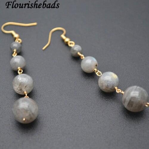 Natural Labradorite Stone Round Beads Wire Linked Graduated Multi Layer Earrings Fashion Jewelrys