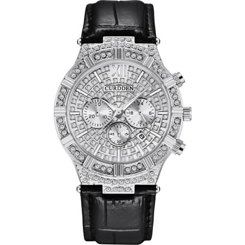 Cool CURDDEN Brand Watches Men Simple Leather Band Golden Diamond Vintage Calendar Quartz Watch Relogios Feminino Fashions 9162