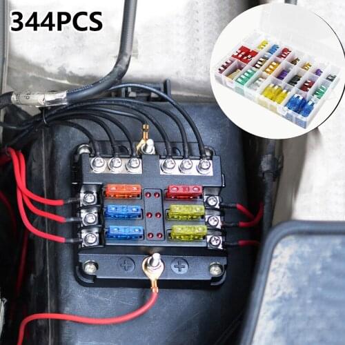 344Ps Profile Medium Size Blade Type Car Fuse Assortment Set Auto Car Truck 2.5/3/5/7.5/10/15/20/25/30/35A Fuse with Box Clip