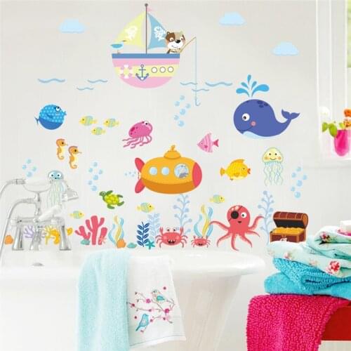 Underwater fish bubble wall stickers for kids rooms bathroom bedroom home decor cartoon animals wall decals diy mural art