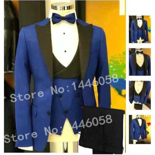 Latest Coat Pant Designs 2019 Italian Mens Dinner Party Suits Terno Slim 3 Piece Royal Blue Groom Tuxedo Men Wedding Suits