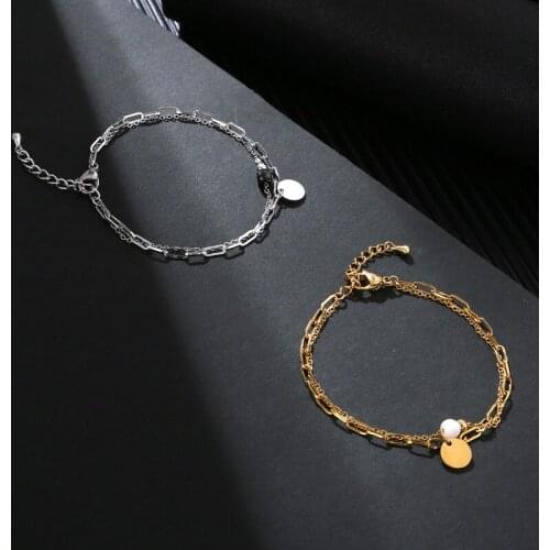 Newest Trend Irregular Double-row Chain Small Disc Bracelet for women Stainless Bracelet Natural stone bracelet for women