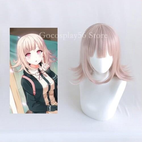 Nanami ChiaKi Wig Danganronpa Cosplay Wig Pink Short Wig Heat Resistant Synthetic Hair Halloween Adult Cosplay