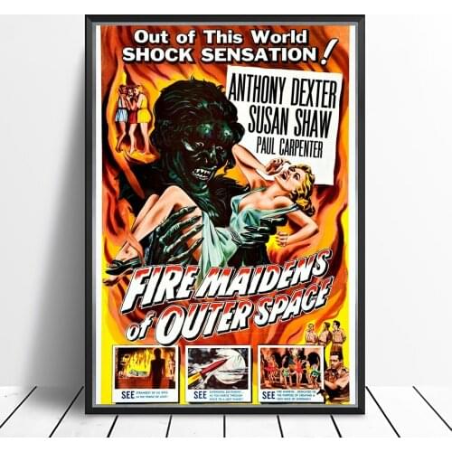 Fire Maidens of Outer Space (1956) Poster British Black-and-White Science Fiction Film Wall Decor Anthony Dexter Paul Carpenter