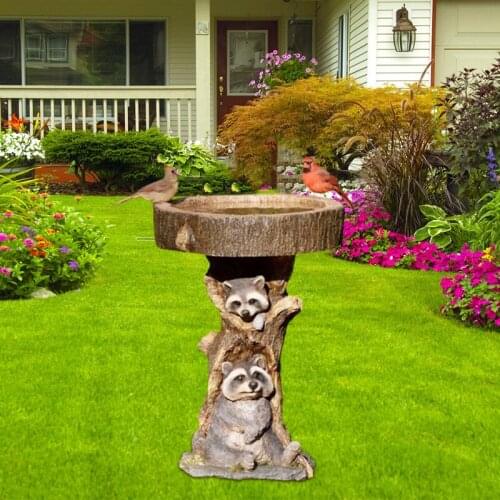 Resin Raccoon Birdbath Animal Statue Outdoor Birdfeeder Resin Decoration Cute Raccoon Garden Ornament For Garden Home GQ