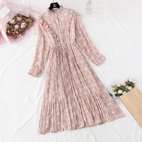 Floral Chiffon dress womens spring and autumn clothing 2020 new French retro bottomed long fairy super Fairy