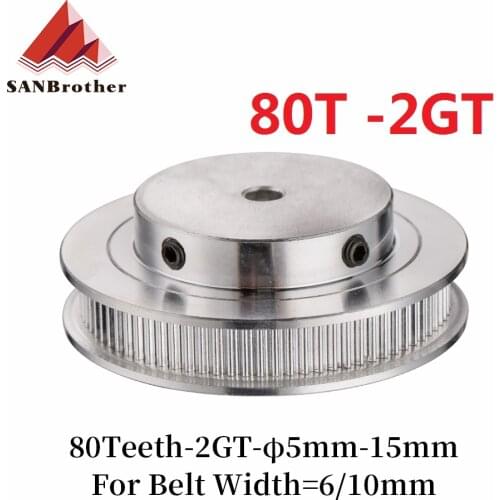 3D Printer80 Teeth 2M 2GT synchronous Pulley Bore 5/6/6.35/ 8/10/12mm for width 6mm 2MGT Timing Belt GT2 pulley Belt 80Teeth