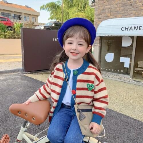 Girl Sweater Kids Knitting Outwear Tops 2021 Stripe Fleece Thicken Warm Winter Autumn Overcoat Homewear Formal Children Clothing