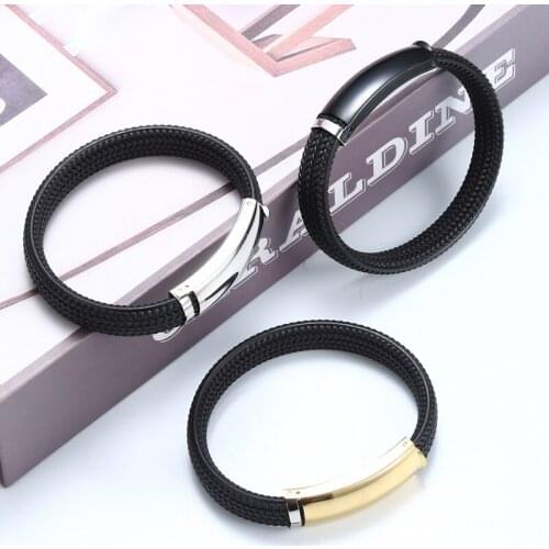 Vintage Fashion Black/Gold/Silver Color Titanium Steel Bracelets For Men Punk Jewelry Male Hip Hop Leather Rope Couples Bracelet