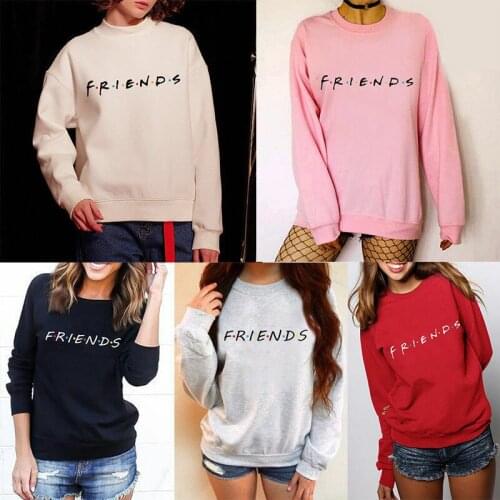 Brand New 2019 Womens 5 Colors Letters FRIENDS Print Long Sleeve Hoodie Sweatshirt Ladies Slouch Pullover Jumper Tops S M L XL