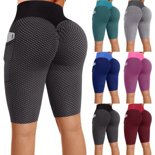 Women Gym Shorts High Waist Push Up Cycling Sport Leggings Phone Pockets For Femme Running Fitness Trainning Yoga Short Pants